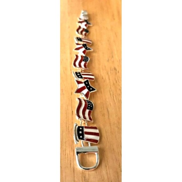 Patriotic Bracelet American Flag Uncle Sam Hat Stars Magnetic Closure July 4 New - Picture 6 of 14